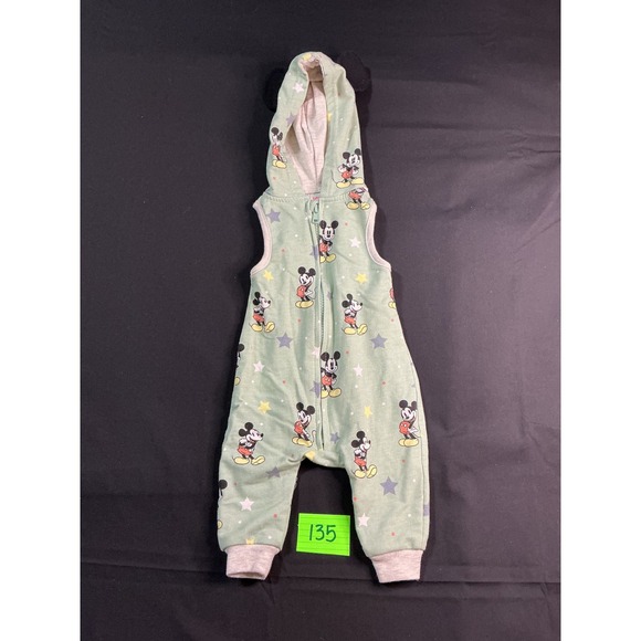 Disney Baby Other - Disney Baby Mickey Mouse Sleeveless Hooded Romper Sage Green 3-6M